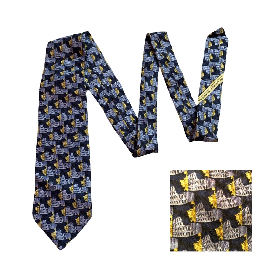 Ermenegildo Zegna Silk Tie Men’s 57”x4” Multicolor Roman Colosseum Woven Design
